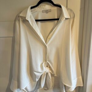LOFT Cream Button Down Tie-Front Top